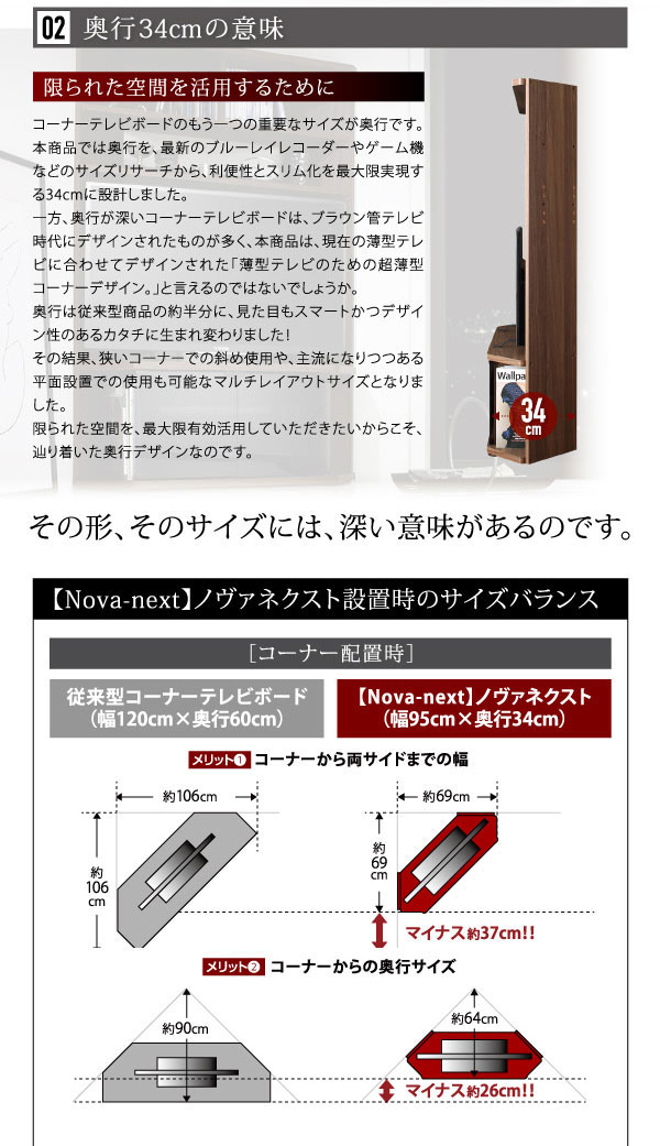 40型対応超薄型ハイタイプコーナーテレビボード Nova-next【ノヴァ